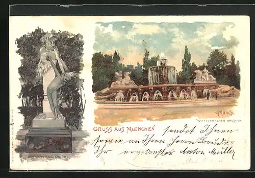Künstler-AK Carl Münch: München, der Wittelsbacher Brunnen, Brunnenbuberl