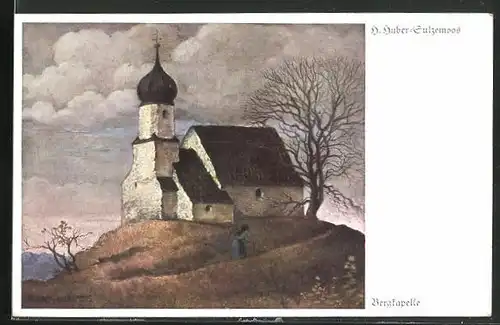 Künstler-AK Hans Huber-Sulzemoos: Bergkapelle, alte Frau geht hinauf