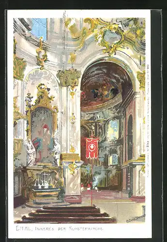 Künstler-AK Zeno Diemer: Ettal, Inneres der Klosterkirche