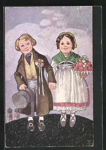 Künstler-AK Rolf Winkler: München, Junge und Mädchen in Trachten