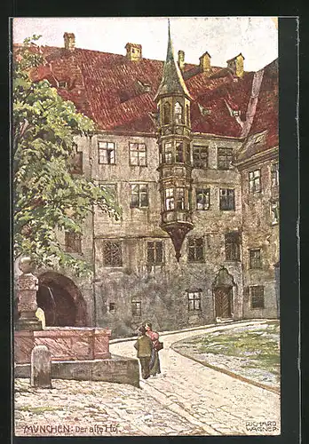 Künstler-AK Richard Wagner: München, Brunnen im alten Hof