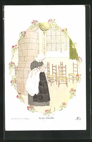Künstler-AK Henriette Willebeek le Mair: In the Church, Mutter mit Baby