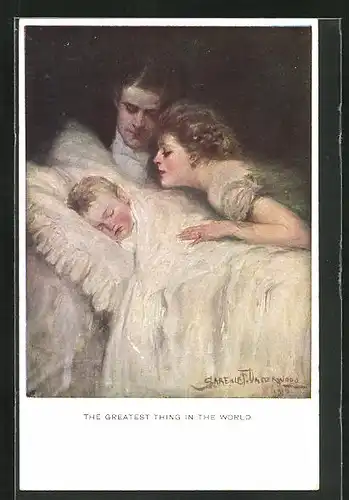Künstler-AK Clarence F. Underwood: the greatest thing in the world, Paar bringt Sohn zu Bett