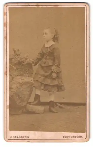 Fotografie C. Brändlein, Schweinfurt, Bauerngasse 47, Portrait niedliches Mädchen im gerüschten Kleid