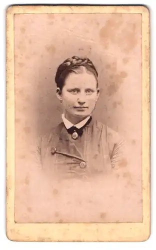 Fotografie F. Schreiber, Chemnitz, Friedrichstr. 2, Portrait brünette Schönheit mit Flechtdutt