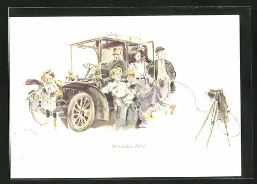 AK Familie schiesst Selbstportrait mit Mercedes-Auto 1904