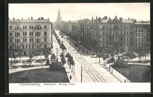 AK Berlin-Charlottenburg, Kantstrasse und Savigny-Platz aus der Vogelschau