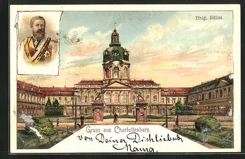 Lithographie Berlin-Charlottenburg, Königliches Schloss, Portrait