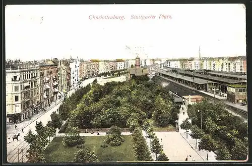 AK Berlin-Charlottenburg, Stuttgarter Platz mit Bahnhof