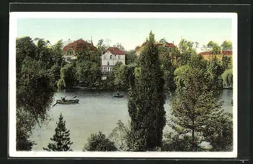 AK Berlin-Grunewald, Kolonie Grunewald, Königssee mit Ruderbooten
