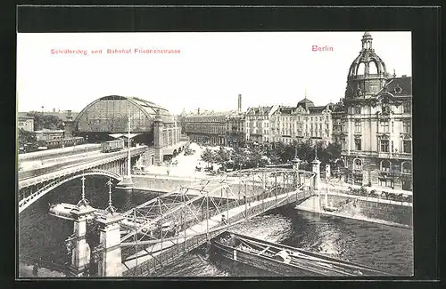 AK Berlin, Schlütersteg und Bahnhof Friedrichstrasse