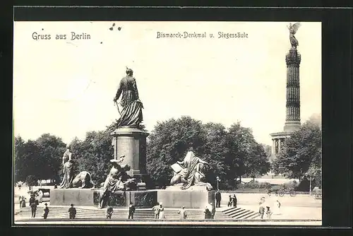 AK Berlin-Tiergarten, Bismarckdenkmal und Siegessäule