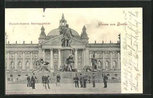 AK Berlin-Tiergarten, Bismarckdenkmal vor dem Reichstagsgebäude