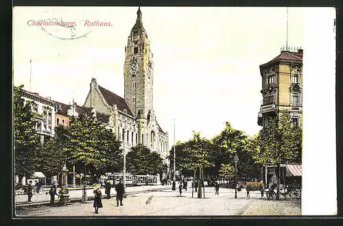 AK Berlin-Charlottenburg, Strassenbahnverkehr am Rathaus