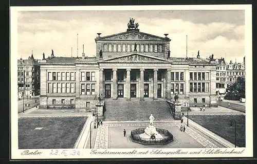 AK Berlin, Gendarmenmarkt mit Schauspielhaus und Schillerdenkmal