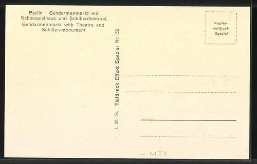 AK Berlin, Gendarmenmarkt mit Schauspielhaus und Schillerdenkmal