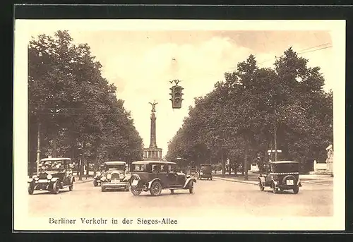 AK Berlin-Tiergarten, Verkehr auf der Sieges-Allee mit Siegessäule