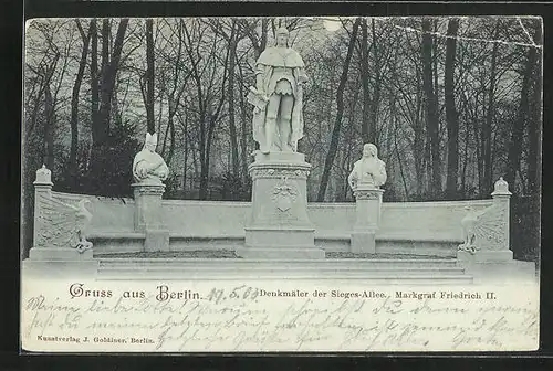 Mondschein-AK Berlin-Tiergarten, Denkmäler an der Sieges-Allee, Markgraf Friedrich