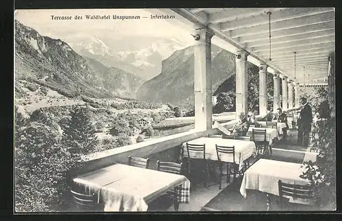 AK Interlaken, Terrasse des Waldhotel Unspunnen