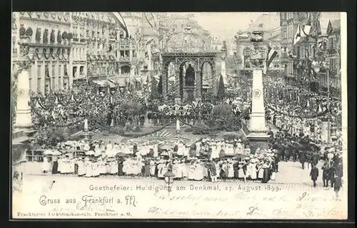 AK Frankfurt, Goethefeier, Huldigung am Denkmal 1899