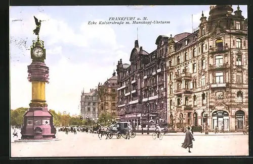 AK Frankfurt, Kaiserstrasse mit Manskopf-Uhrturm