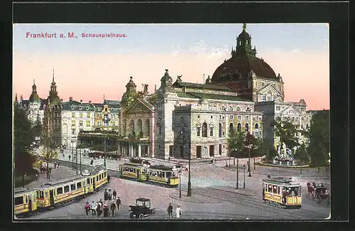 AK Frankfurt, Strassenbahnverkehr vor dem Opernhaus