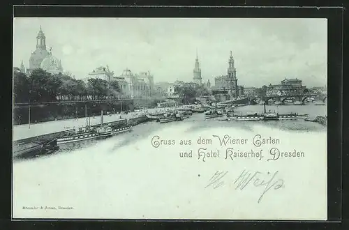 Mondschein-AK Dresden, Altstadt und Dampfer