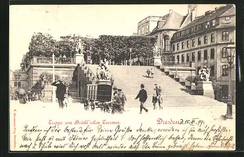 AK Dresden, Treppe zur Brühl`schen Terrasse