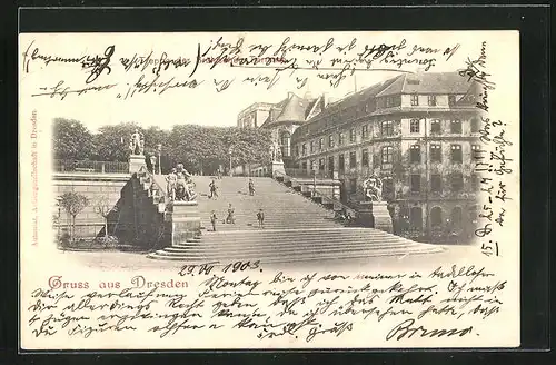 AK Dresden, Treppe zur Brühl`schen Terrasse