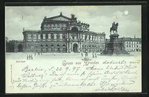 Mondschein-AK Dresden, Blick zur Hof-Oper