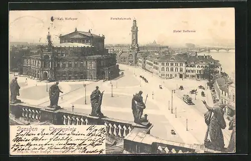 AK Dresden, Kgl. Hofoper, Hotel Bellevue und Fernheizwerk