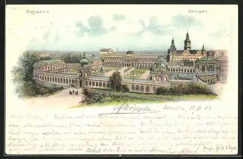 Lithographie Dresden, Ausblick auf den Zwinger