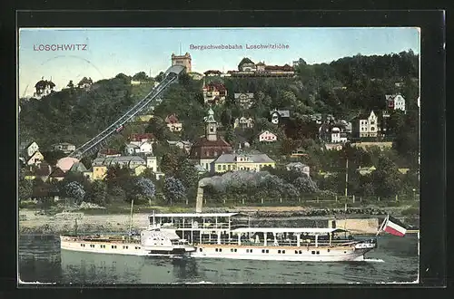 AK Dresden-Loschwitz, Ansicht der Bergschwebebahn und Löschwitzhöhe, MS Karlsbad