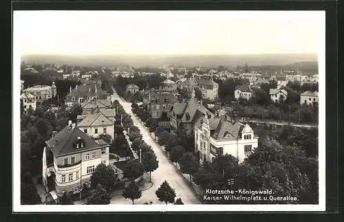 AK Dresden-Klotzsche, Kaiser Wilhelm-Platz und Querallee aus der Vogelschau