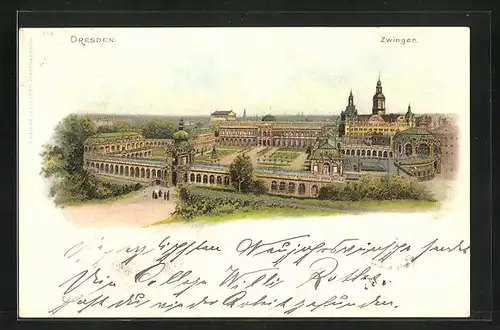 Lithographie Dresden, Panoramablick auf den Zwinger