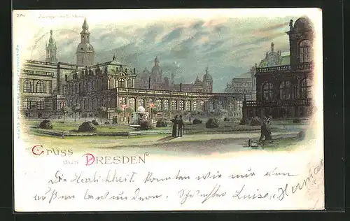 Lithographie Dresden, am Kgl. Zwinger