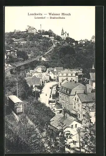 AK Dresden-Loschwitz, Teilansicht mit Luisenhof und Drahtseilbahn