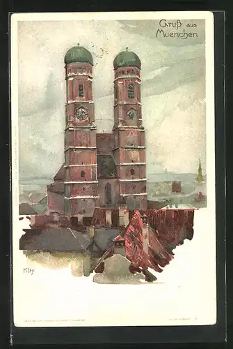 Künstler-AK Heinrich Kley: München, Blick zur Frauenkirche