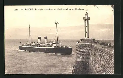 AK Dieppe, La Jetee, Le Staemer Paris arrivant de Newhaven