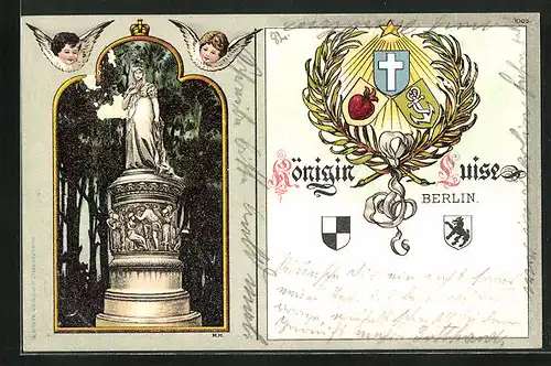 Künstler-AK Berlin-Tiergarten, Königin Luise-Denkmal, Wappen