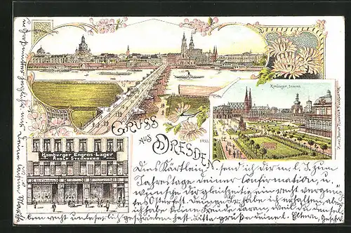Lithographie Dresden, Engros-Lager Adolf Sternberg, Zwinger, Stadtansicht