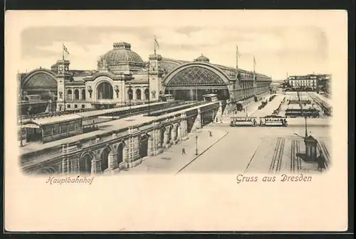 AK Dresden, Strassenbahn am Hauptbahnhof