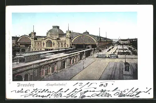 Goldfenster-AK Dresden, Hauptbahnhof mit mit leuchtenden Fenstern