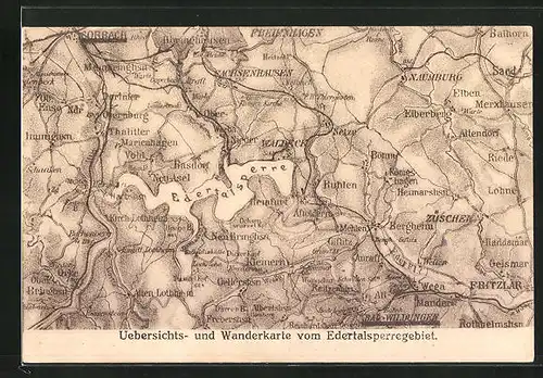 AK Landkarte mit Eder-Talsperre, Übersichts- und Wanderkarte