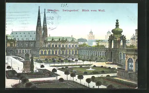 AK Dresden, Zwingerhof vom Wall gesehen