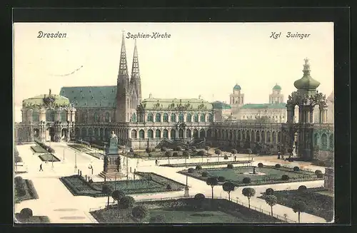 AK Dresden, Blick auf Sophienkirche und Kgl. Zwinger