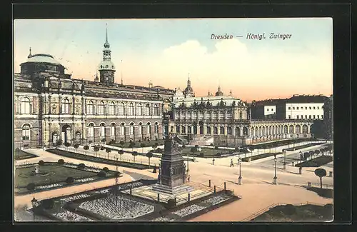 AK Dresden, Denkmal und Königl. Zwinger