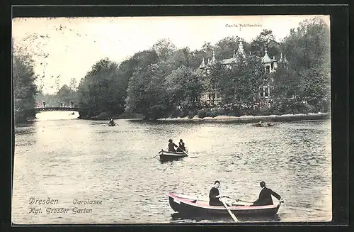 AK Dresden, Kgl. Grosser Garten, Ruderpartie auf dem Carolasee