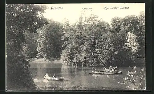AK Dresden, Kgl. Grosser Garten, Ruderpartie auf dem Carola-See
