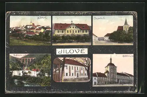 AK Jilove, Kostel, Zámek, Hotel Hradek